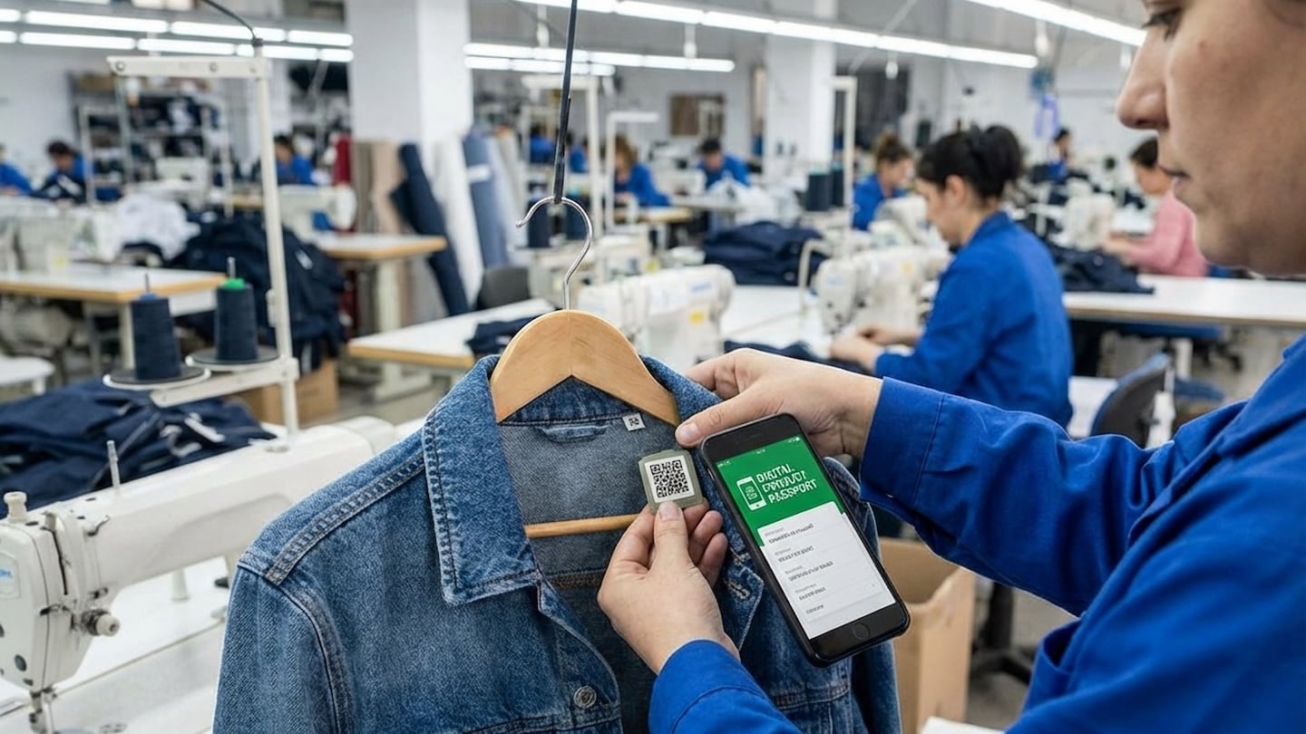 A women checking a QR code.