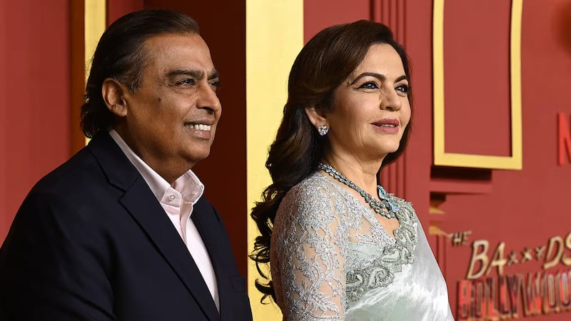 Reliance Industries Limited chairman and managing director Mukesh Ambani and his wife Nita Ambani attend a Mumbai television premiere in September 2025.
